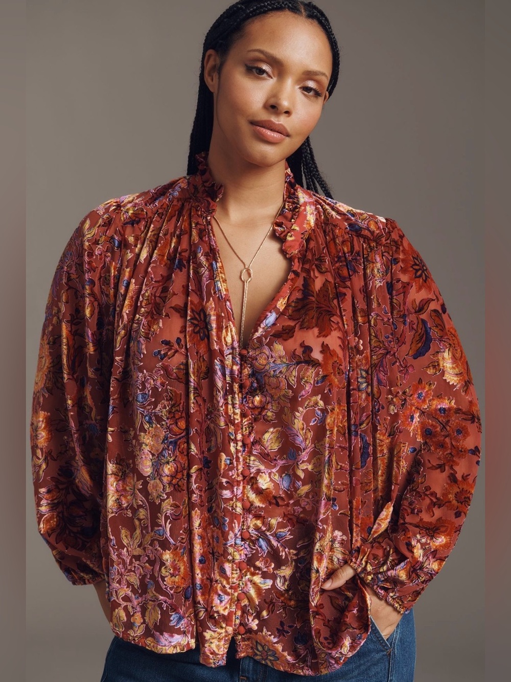 By Anthropologie Estela Burnout Sheer  Printed Blouse